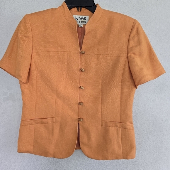 VTG Kasper ASL Linen Blend Jacket Women Sz 6P Orange Drum Rare Buttons Padded - Picture 3 of 11
